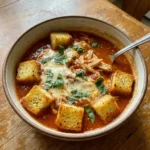 Chicken Parmesan Soup with Garlic Bread Croutons