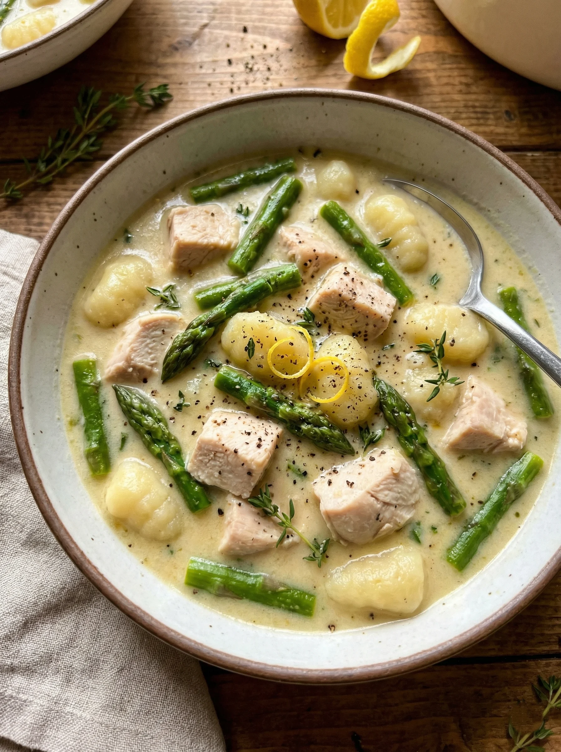 Creamy Asparagus and Chicken Gnocchi Soup