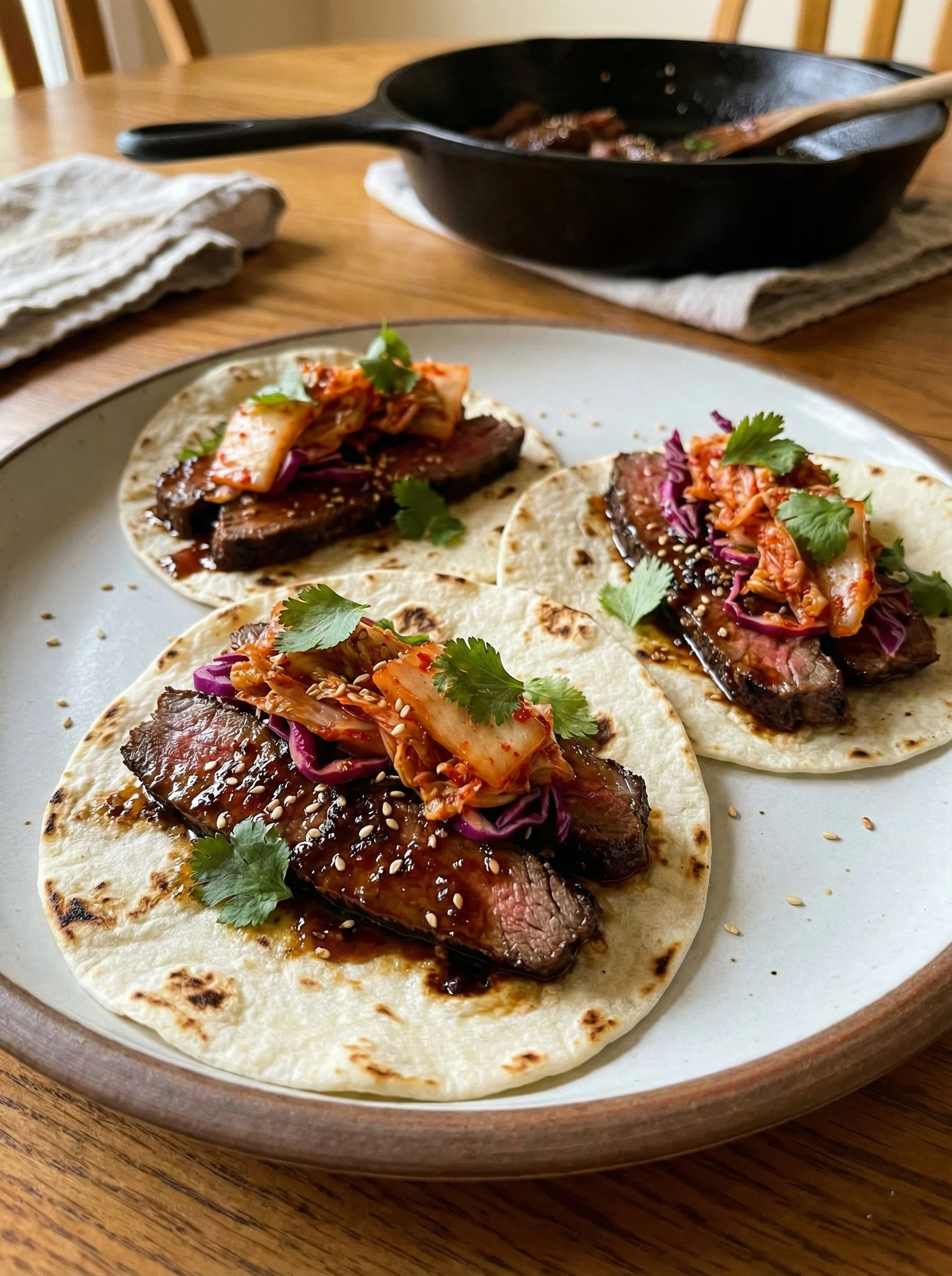 Korean BBQ Beef Tacos with Kimchi Slaw