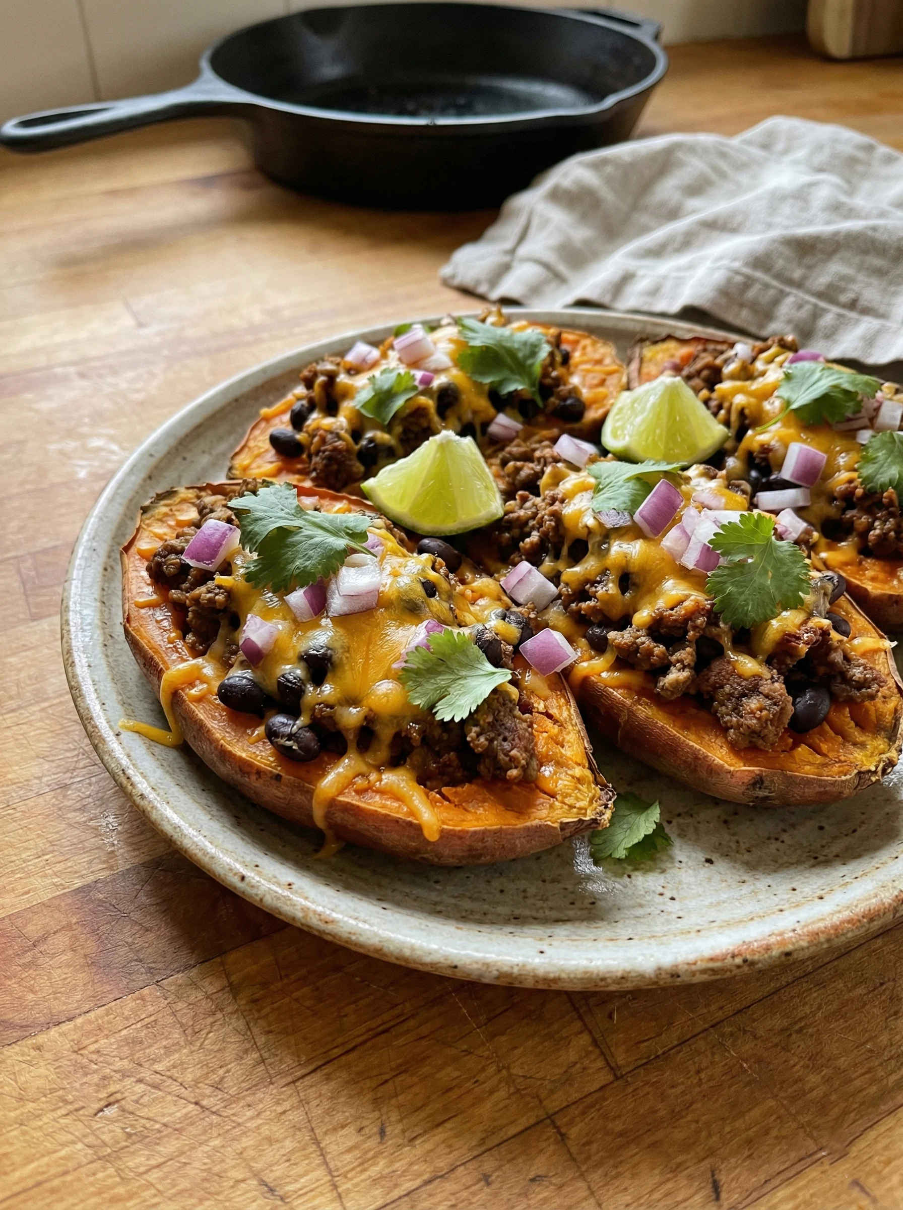 Taco Stuffed Sweet Potato Skins