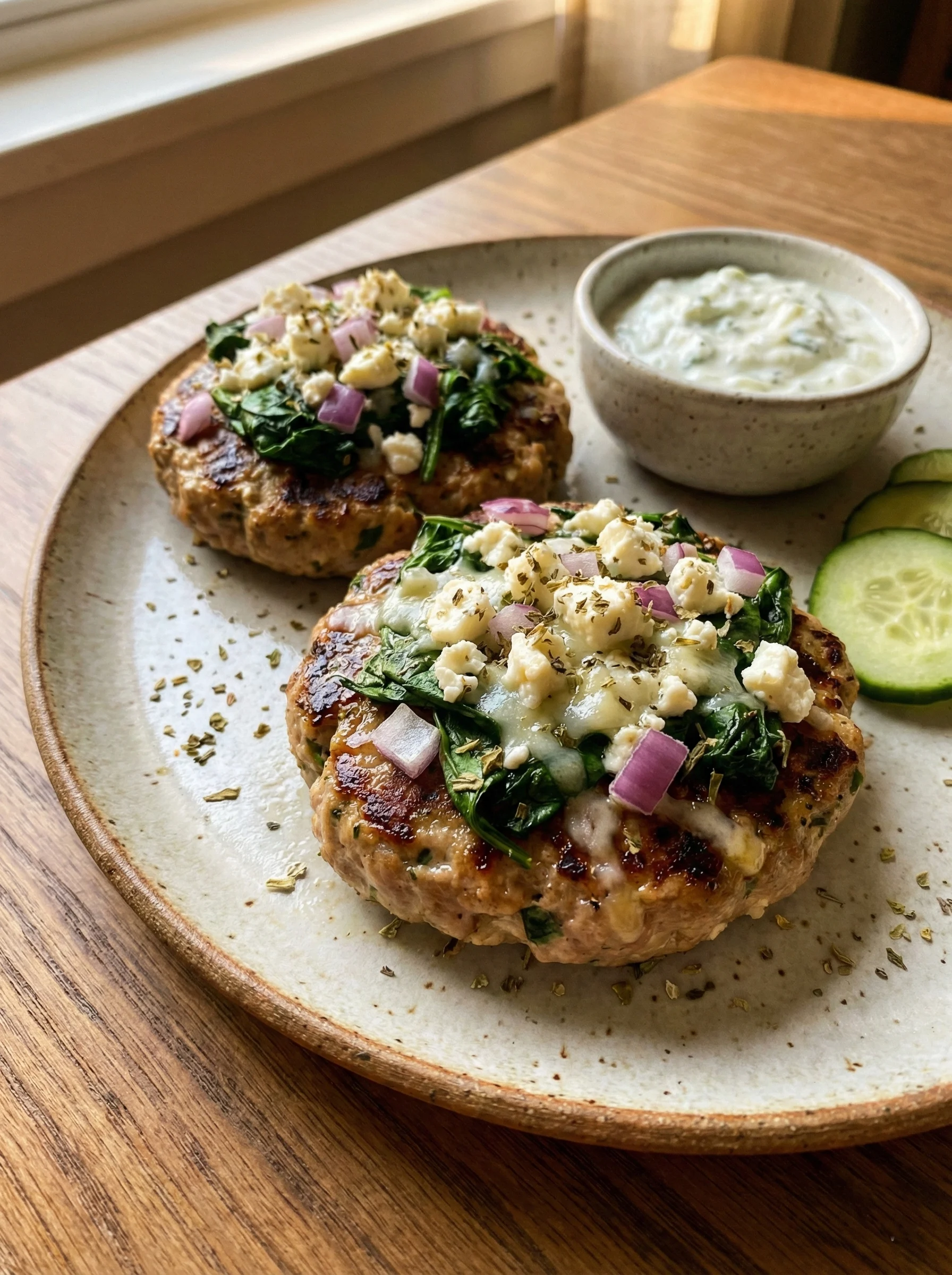 Greek Turkey Burgers with Spinach and Feta