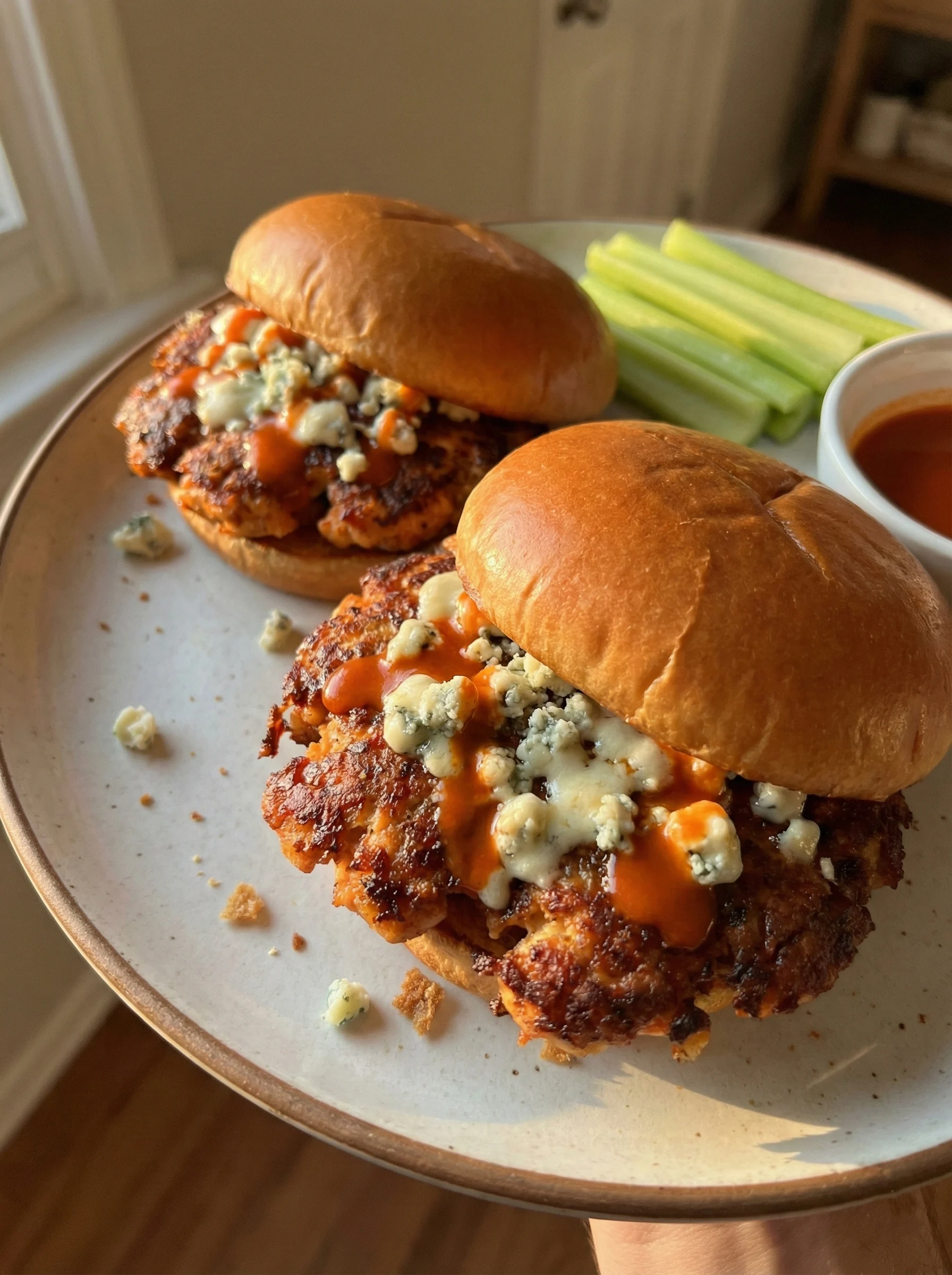 Buffalo Chicken Smash Burgers