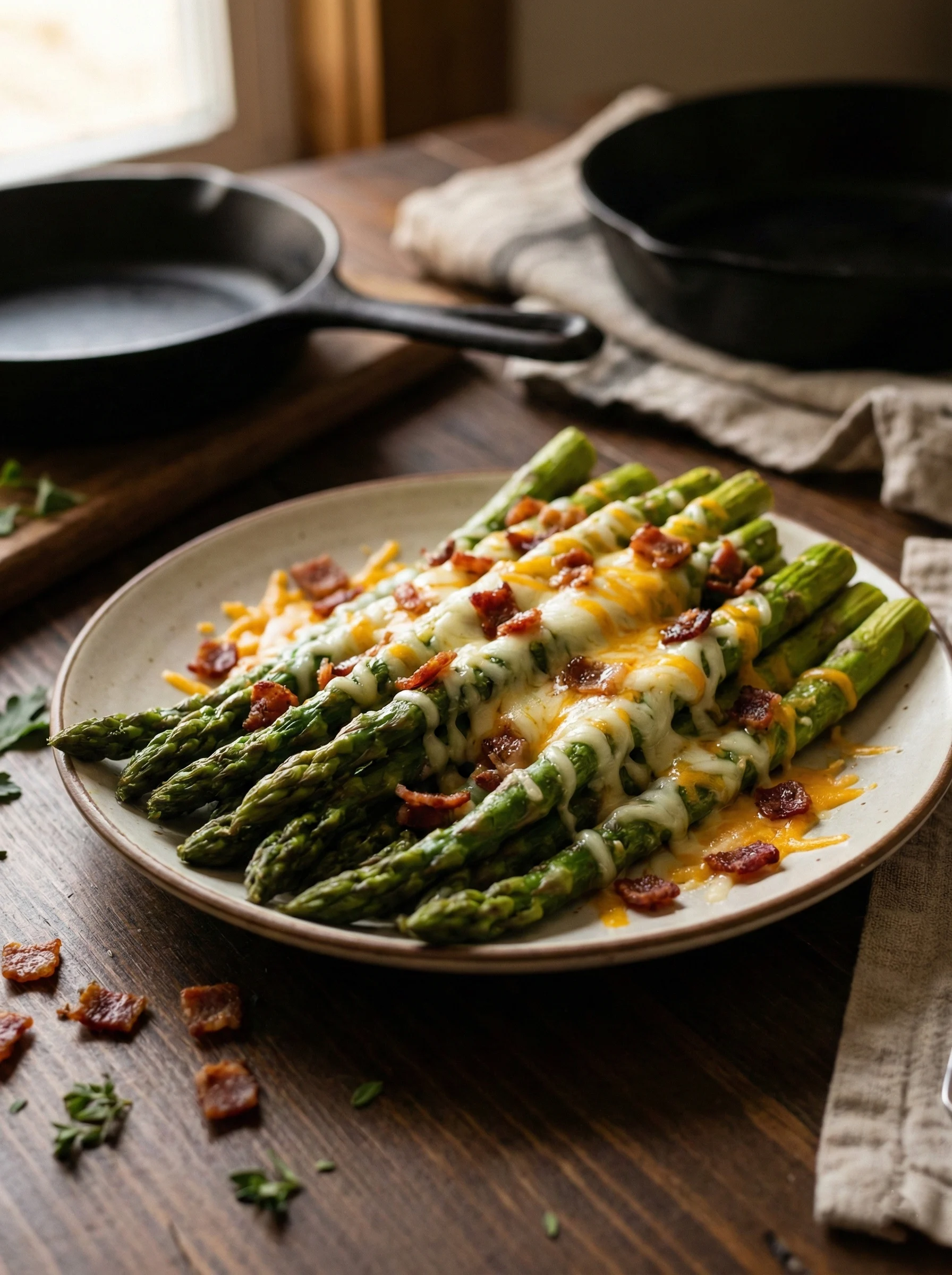 Loaded Asparagus with Cheese and Beef Bits
