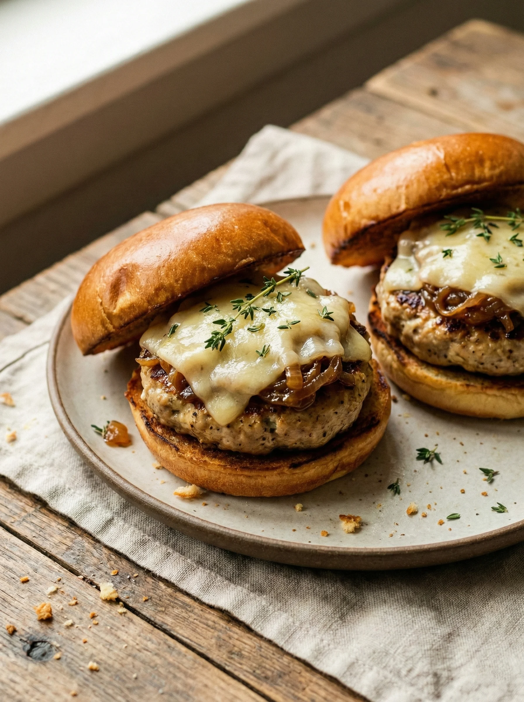 French Onion Chicken Burgers