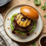 Teriyaki Beef Burger with Grilled Pineapple