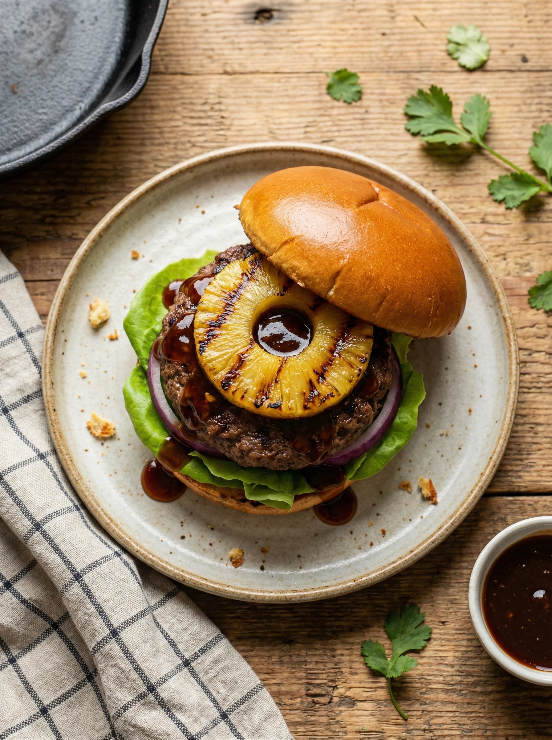 Teriyaki Beef Burger with Grilled Pineapple