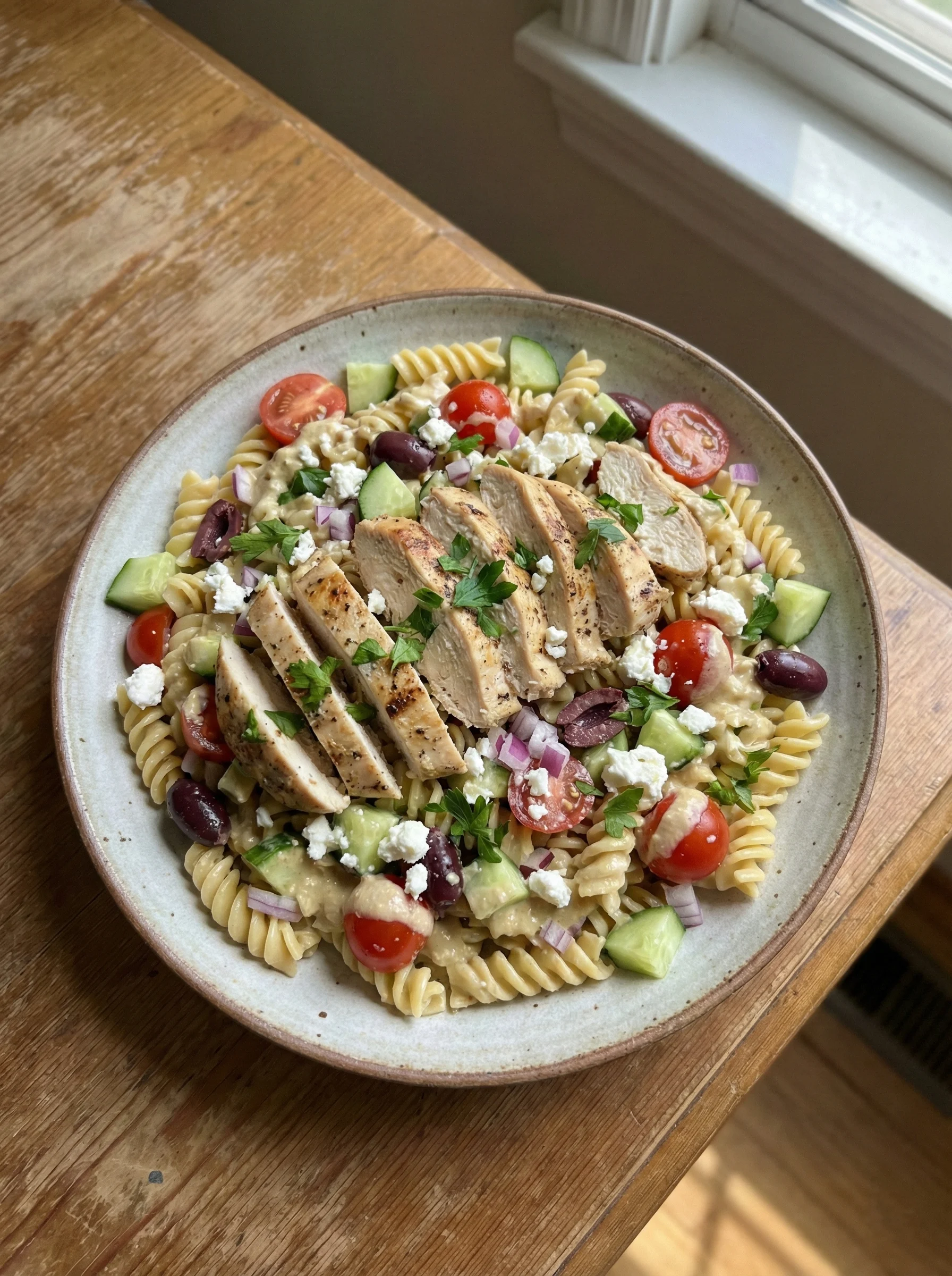 Greek Pasta Salad with Roasted Chicken