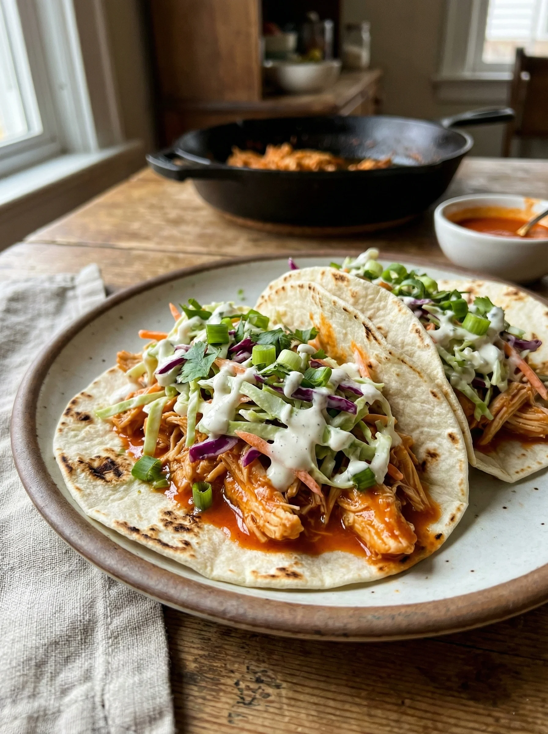 Buffalo Chicken Tacos with Ranch Slaw