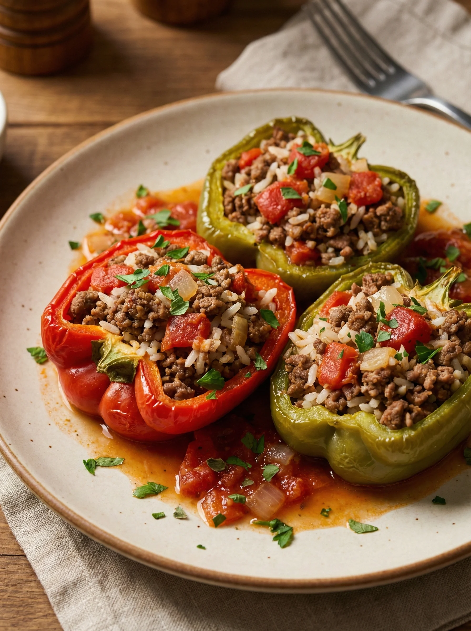 Beef and Rice Stuffed Bell Peppers