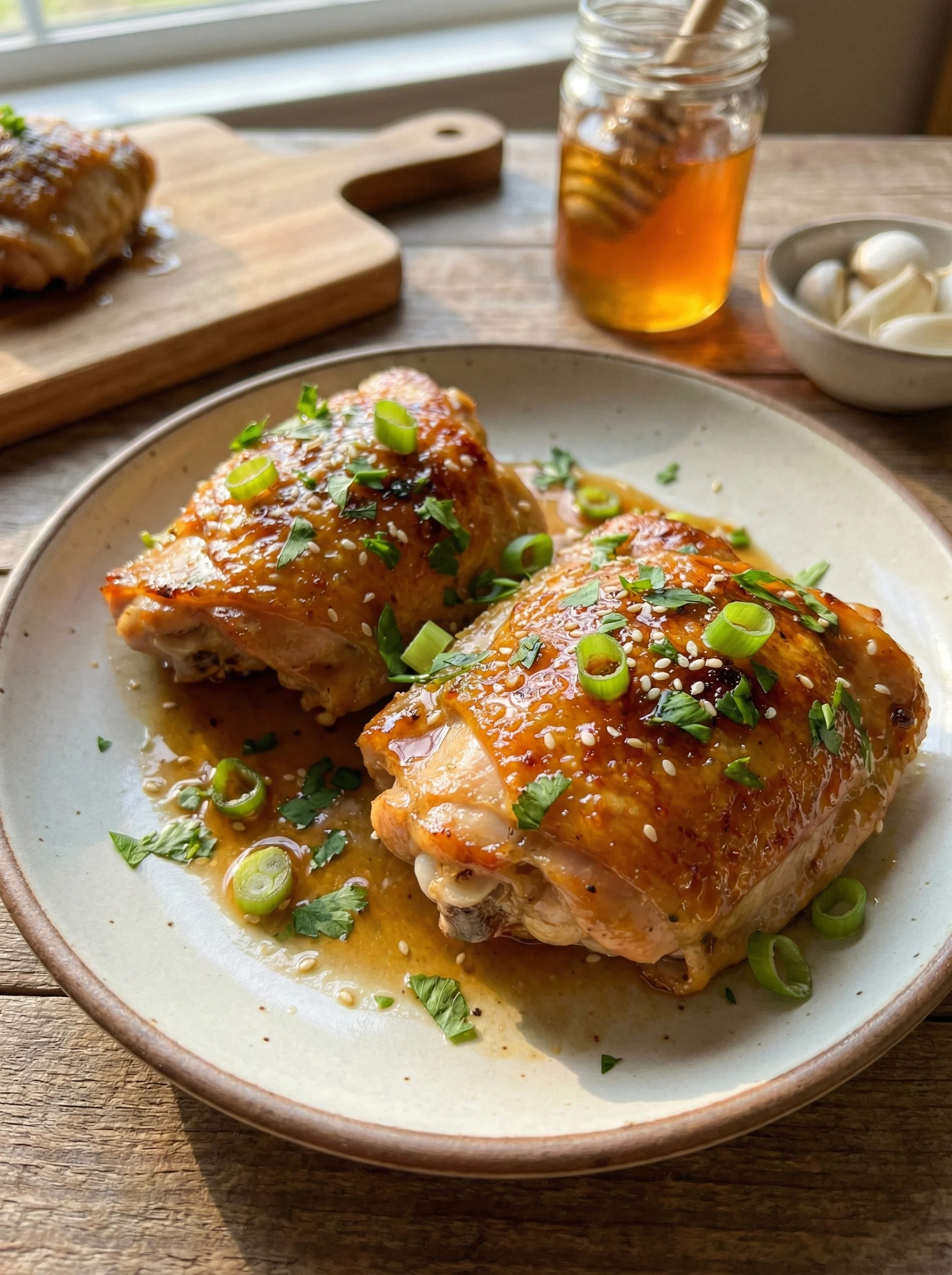 Air Fryer Chicken Thighs with Honey Garlic Glaze