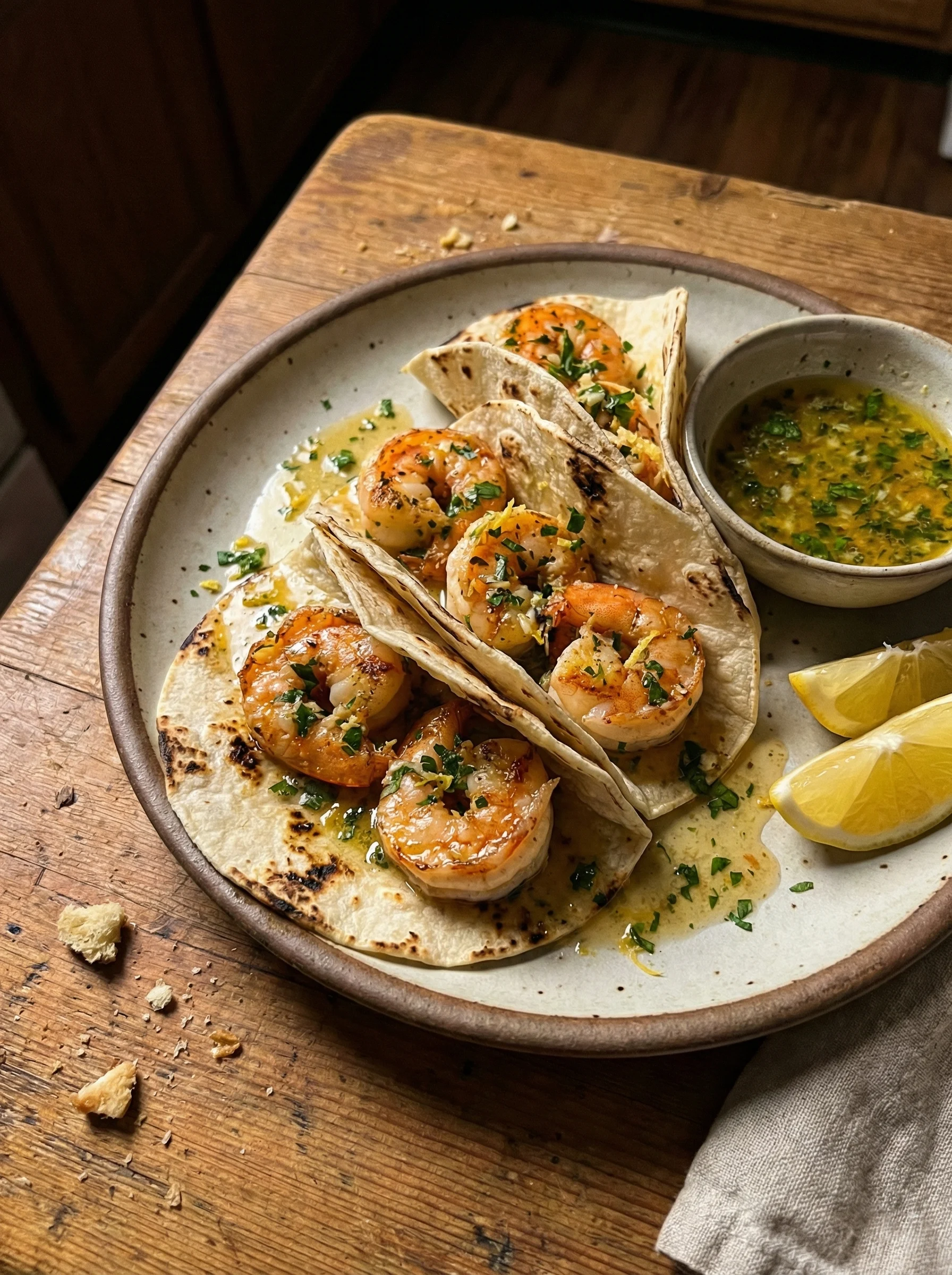Shrimp Scampi Tacos with Garlic Butter Sauce