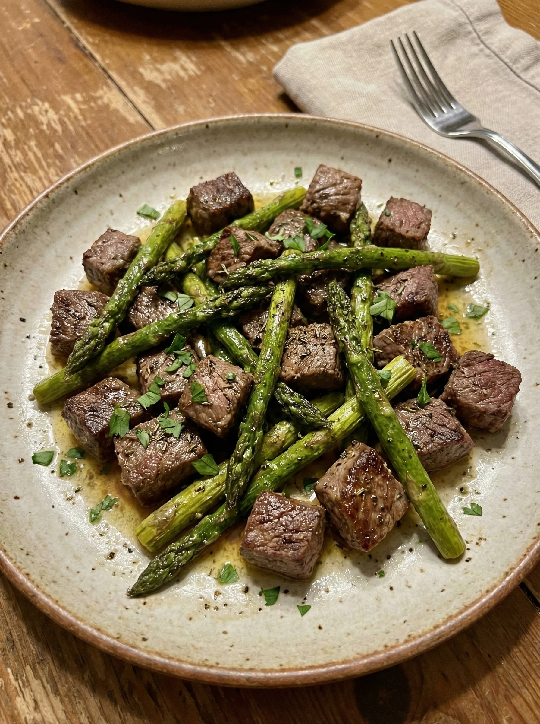 Air Fryer Steak Bites with Asparagus