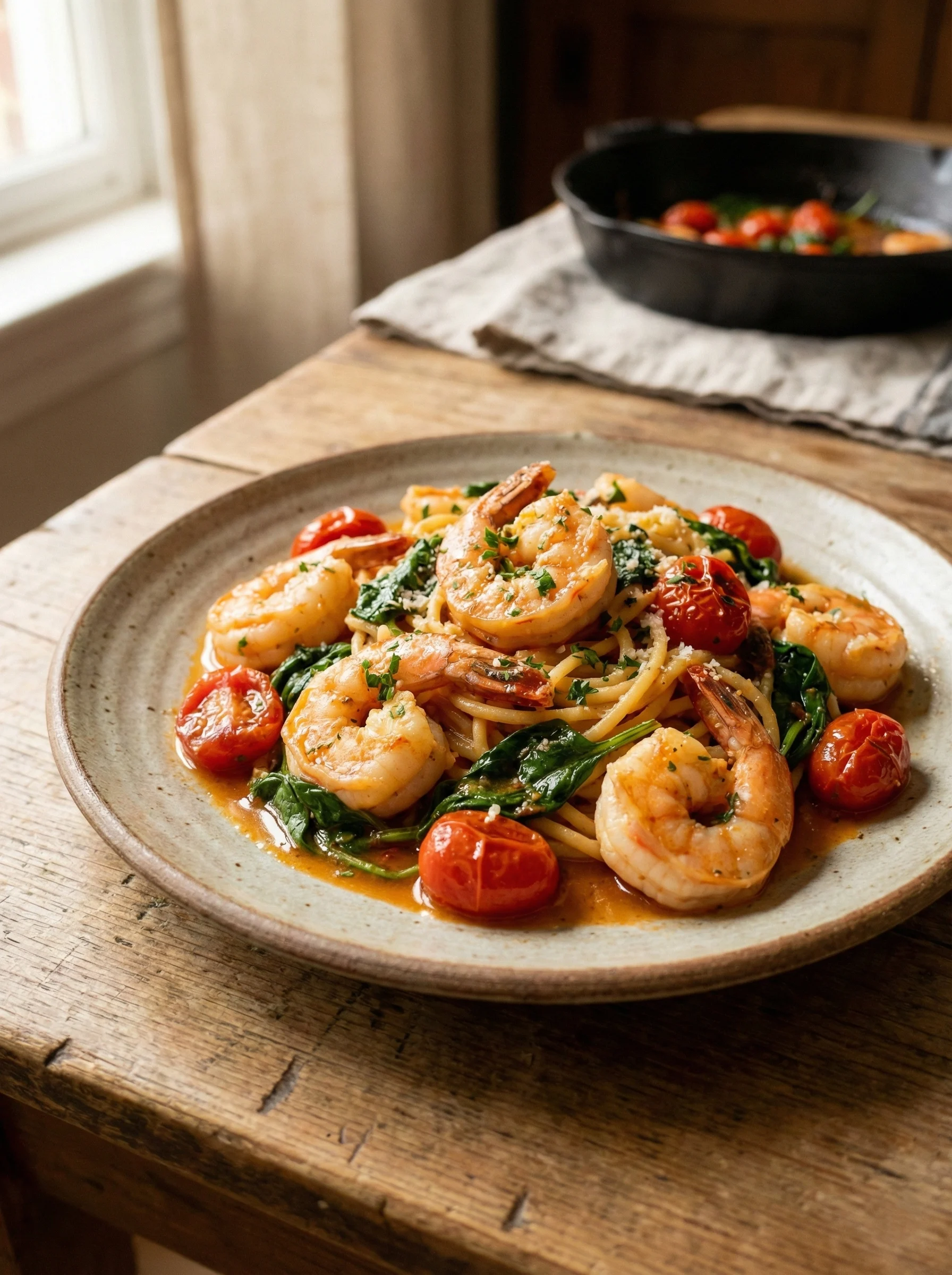 Tomato Spinach Shrimp Pasta
