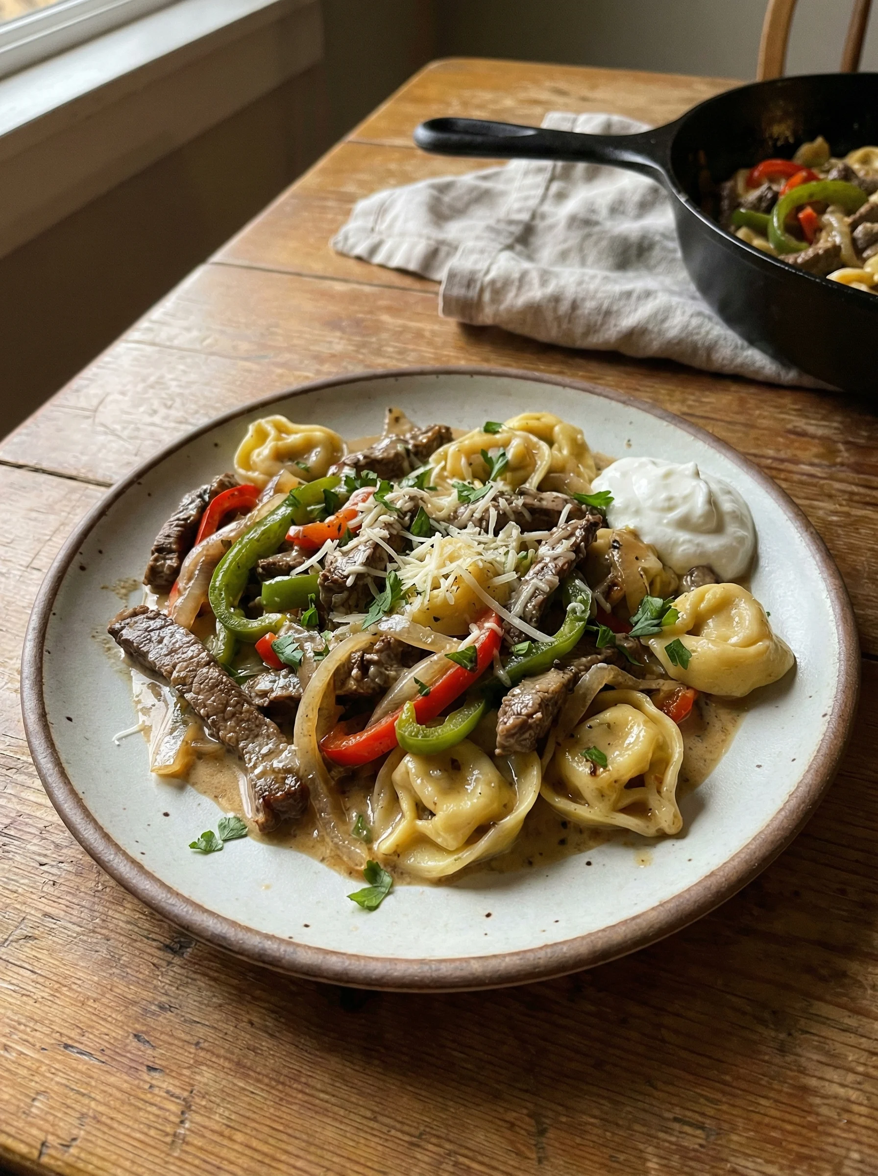 Cheesesteak Tortellini in Provolone Sauce