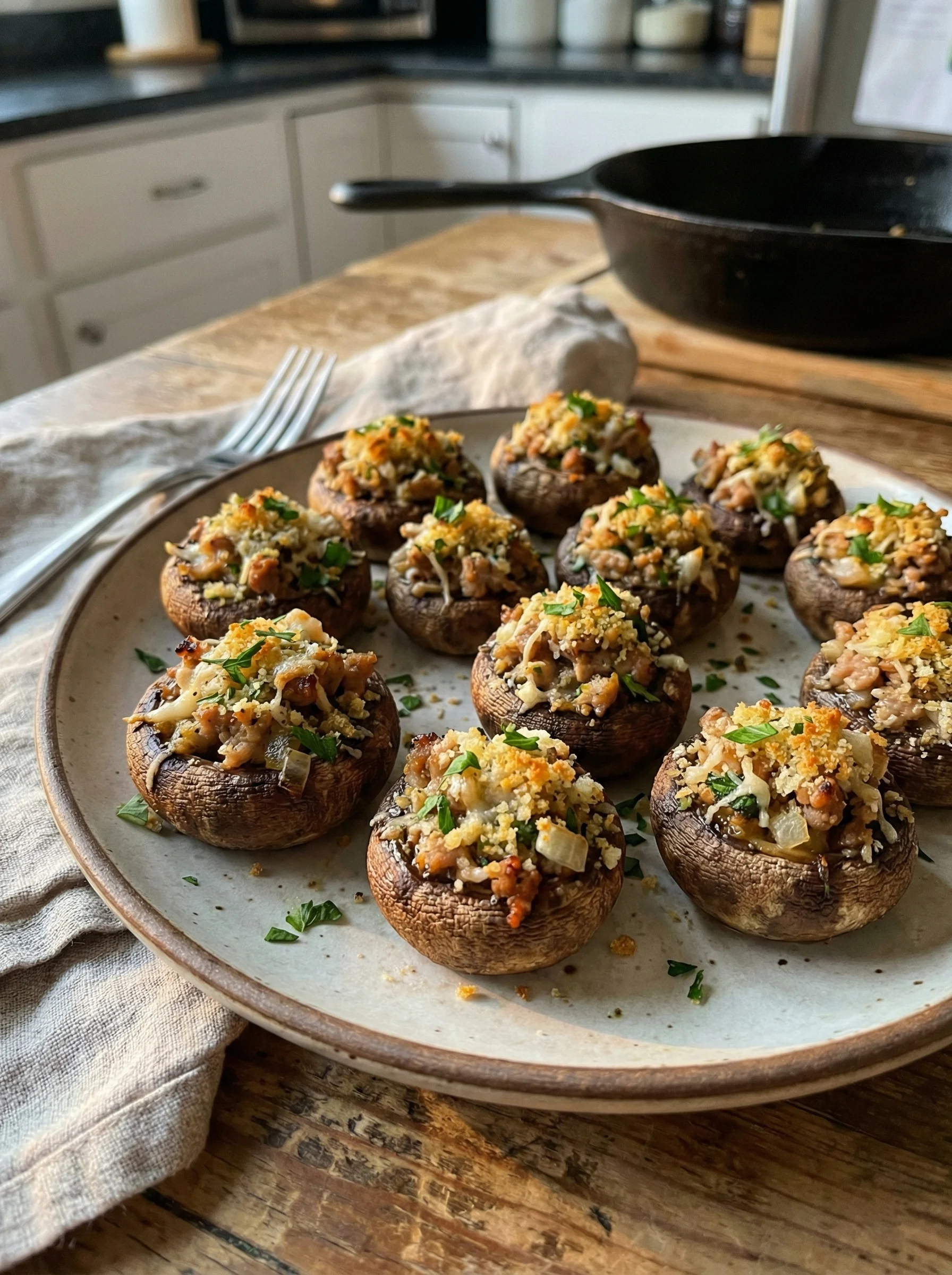 Air Fryer Stuffed Mushrooms with Ground Turkey