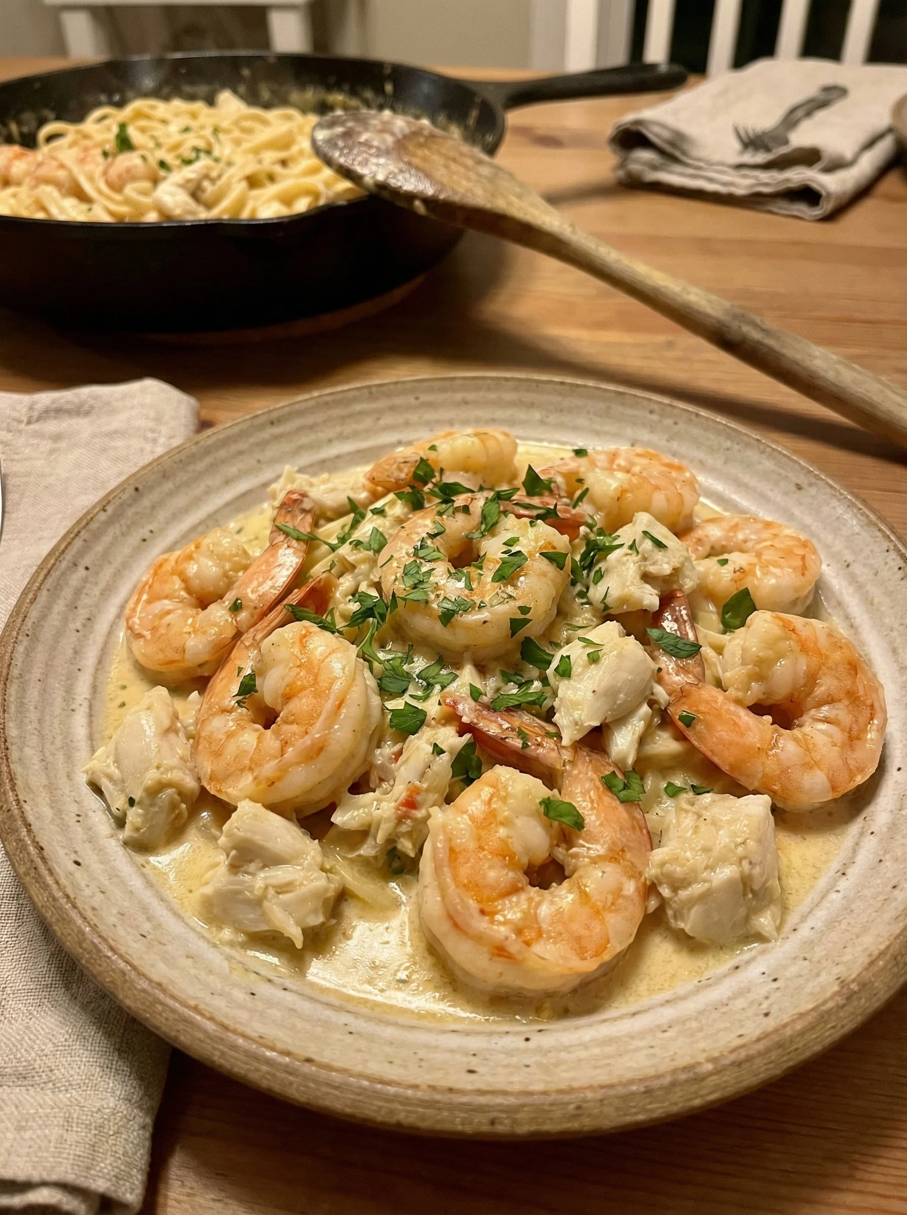 One Pot Shrimp and Crab Alfredo