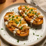 Buffalo Chicken Stuffed Sweet Potatoes