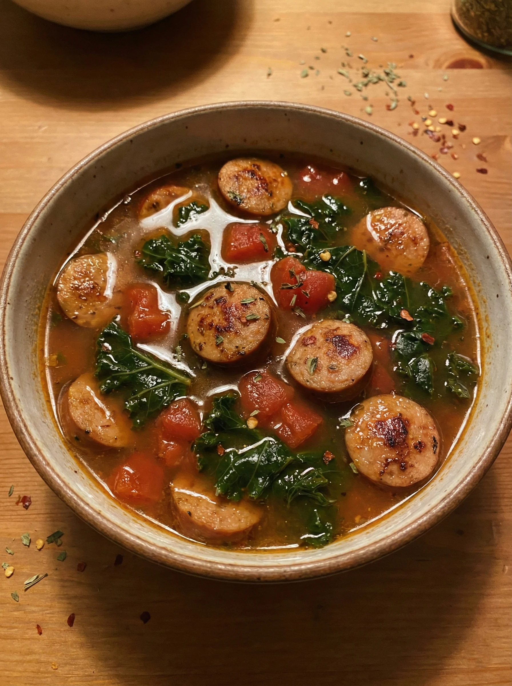 Spicy Chicken Sausage and Kale Soup