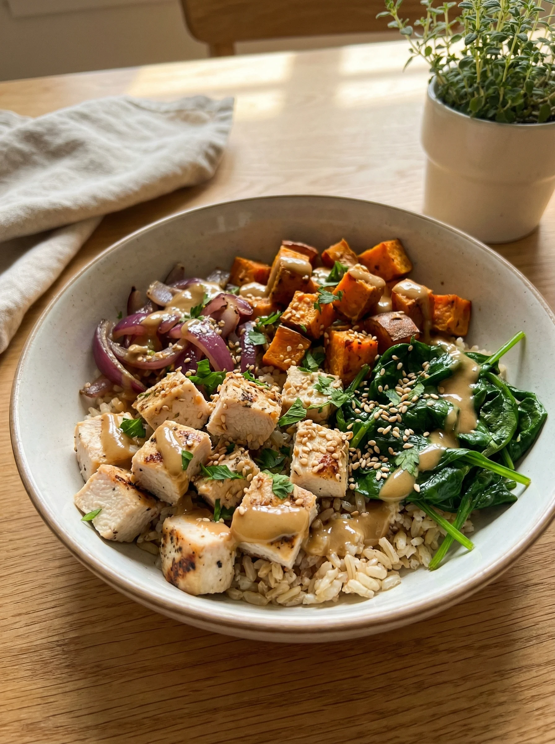 Healthy Chicken and Sweet Potato Rice Bowls