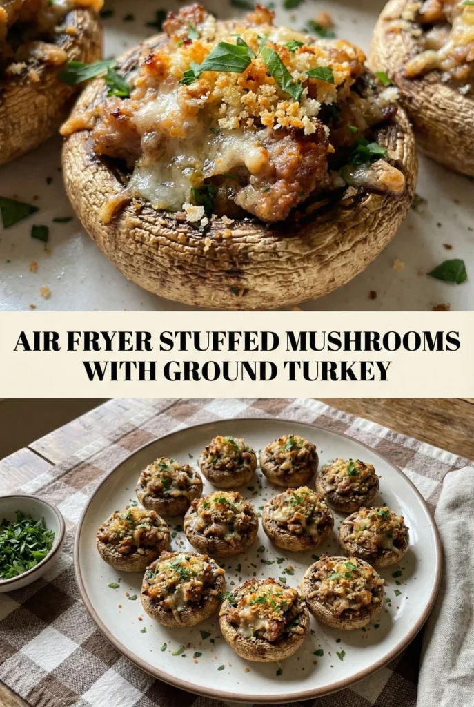Air Fryer Stuffed Mushrooms with Ground Turkey