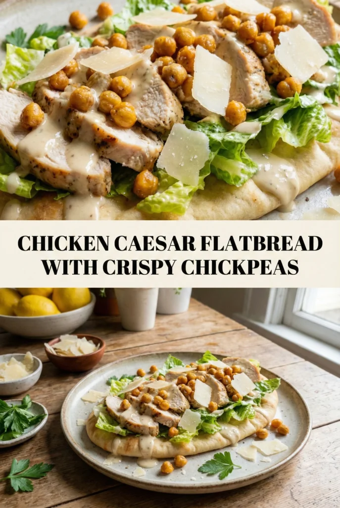 Chicken Caesar Flatbread with Crispy Chickpeas
