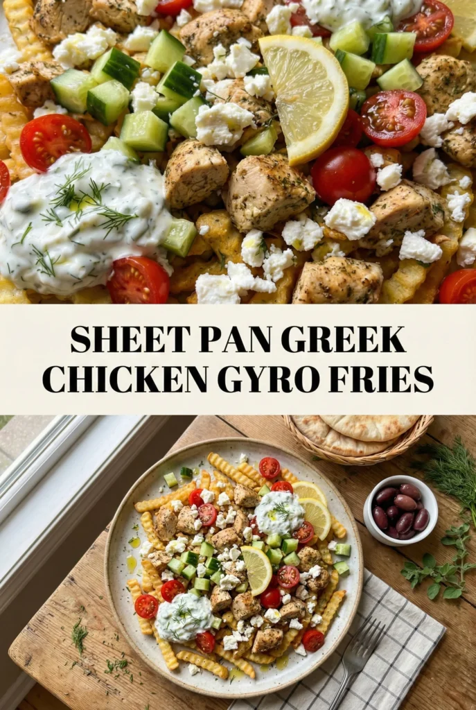 Sheet Pan Greek Chicken Gyro Fries