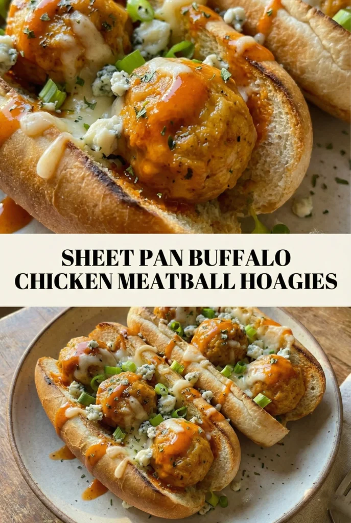 Sheet Pan Buffalo Chicken Meatball Hoagies