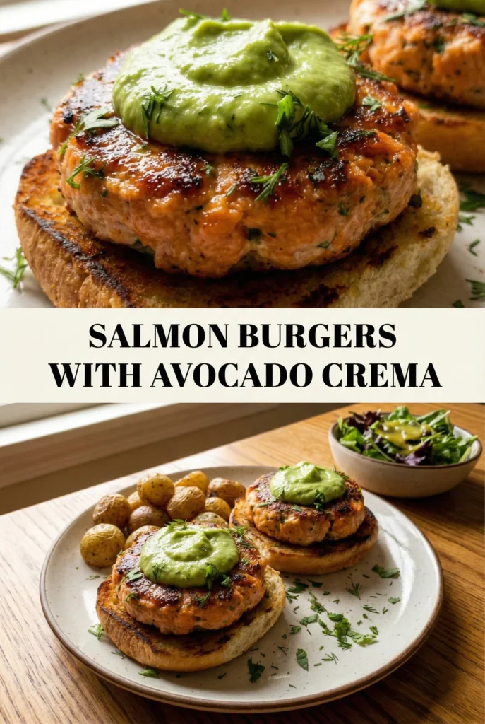Salmon Burgers with Avocado Crema