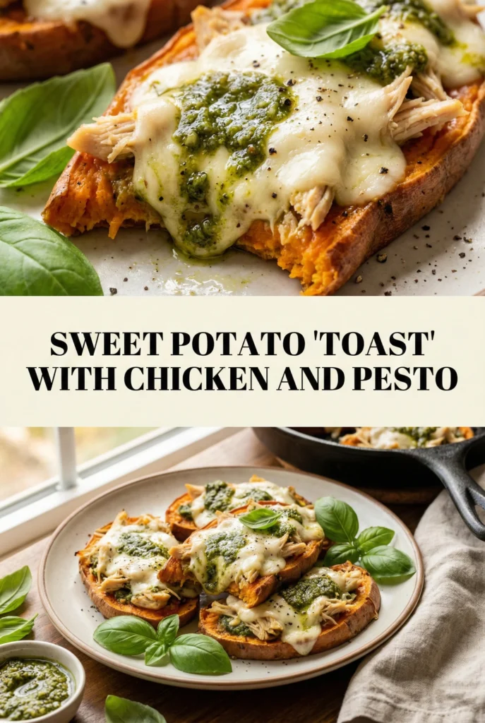 Sweet Potato "Toast" with Chicken and Pesto