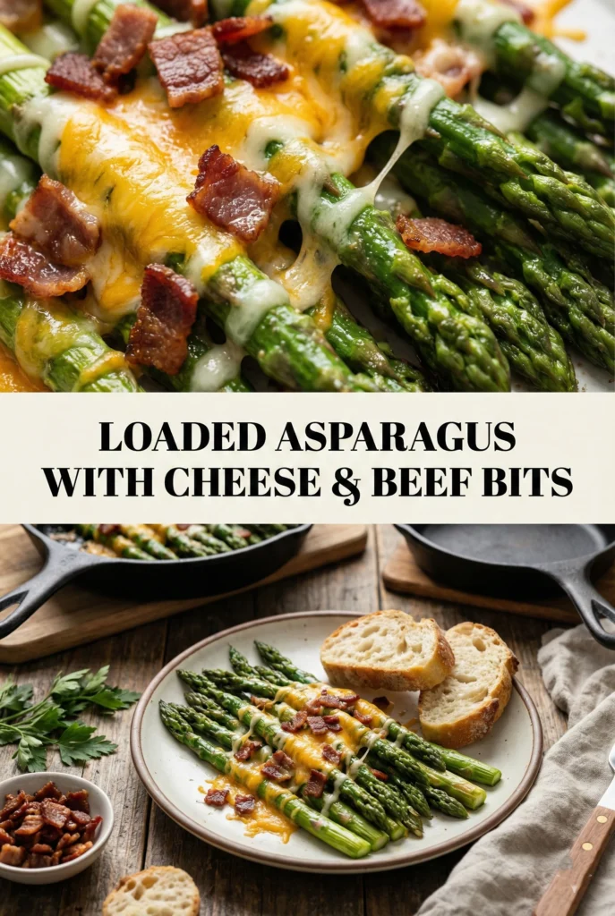 Loaded Asparagus with Cheese and Beef Bits