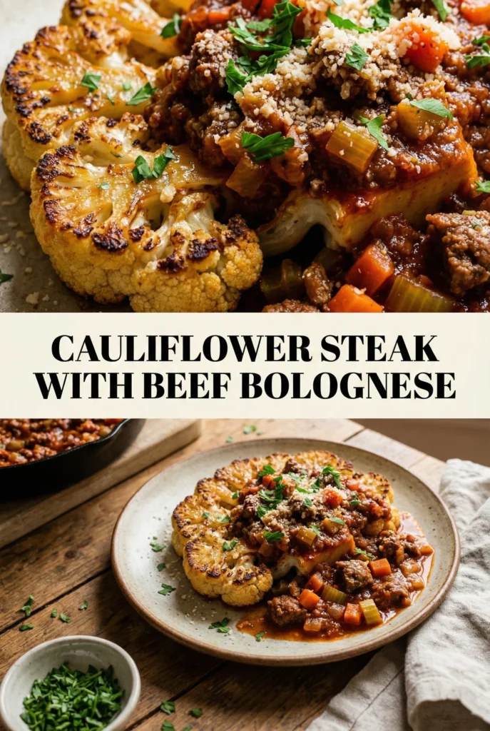 Cauliflower "Steak" with Beef Bolognese