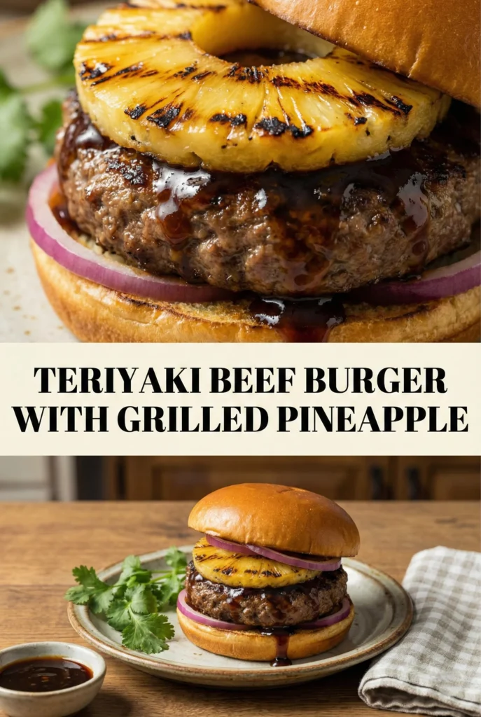 Teriyaki Beef Burger with Grilled Pineapple