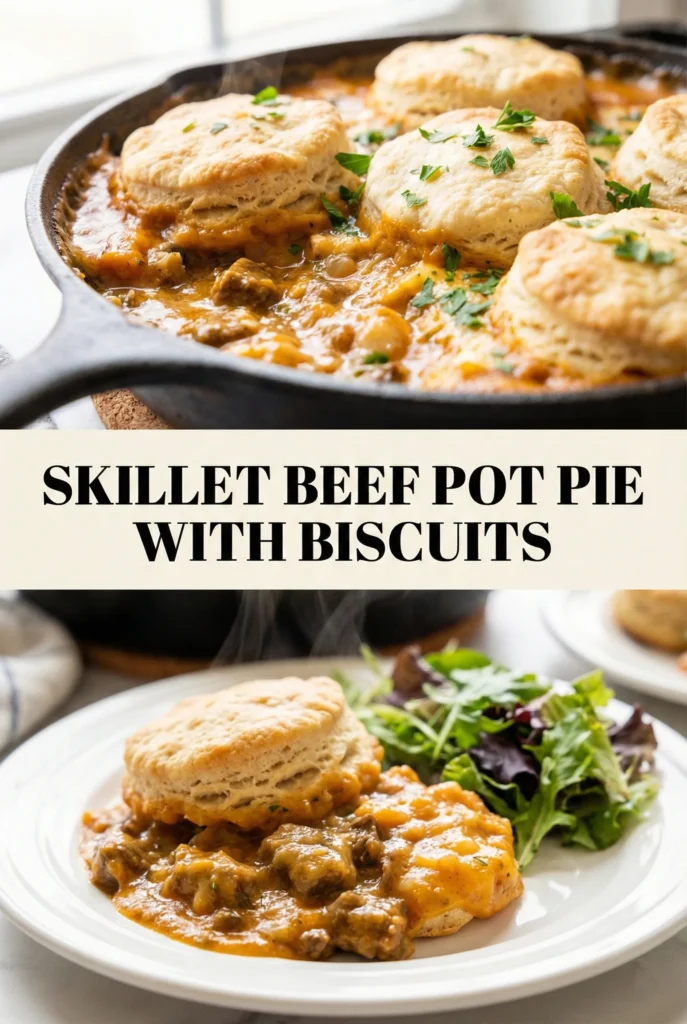 Skillet Beef Pot Pie with Biscuits