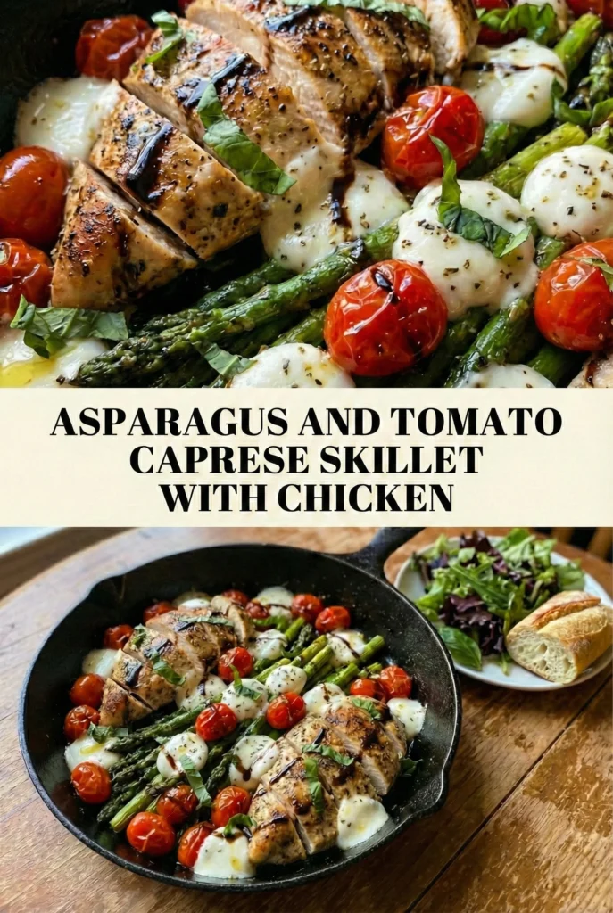 Asparagus and Tomato Caprese Skillet with Chicken