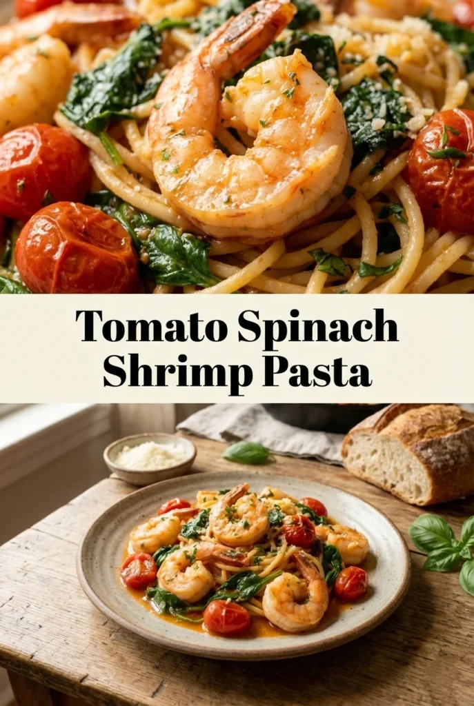 Tomato Spinach Shrimp Pasta