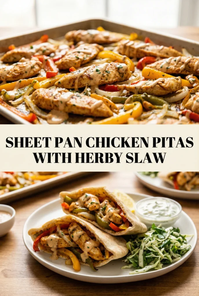 Sheet Pan Chicken Pitas with Herby Slaw