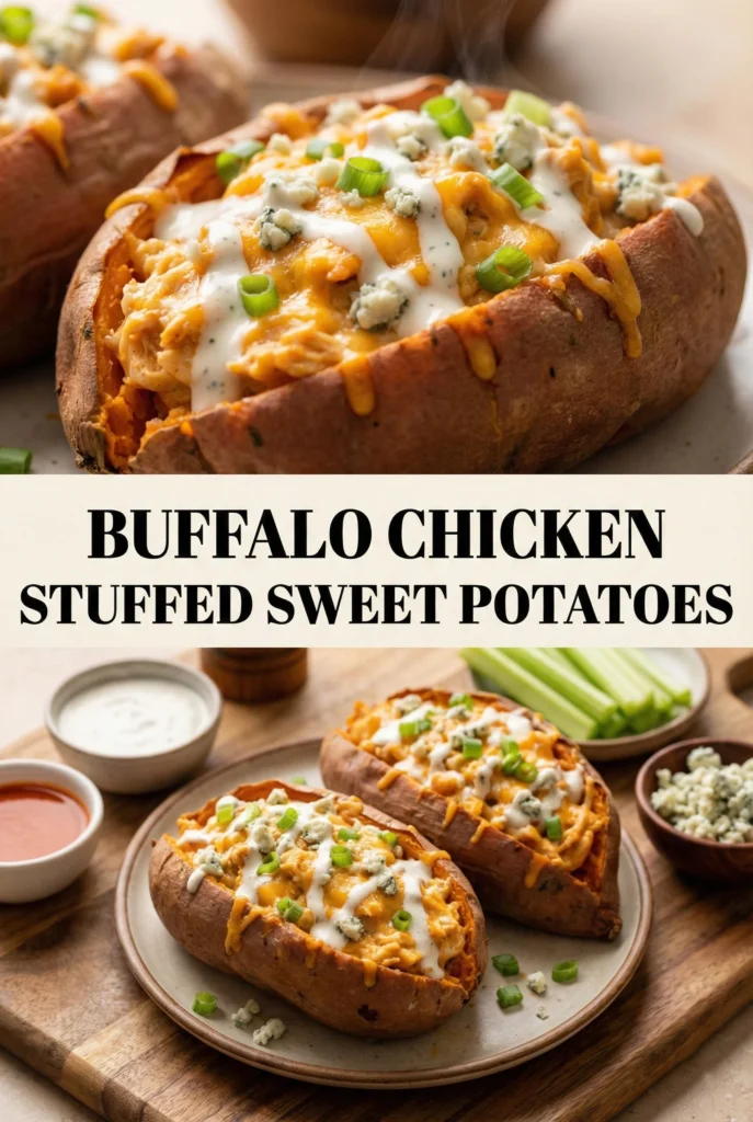 Buffalo Chicken Stuffed Sweet Potatoes