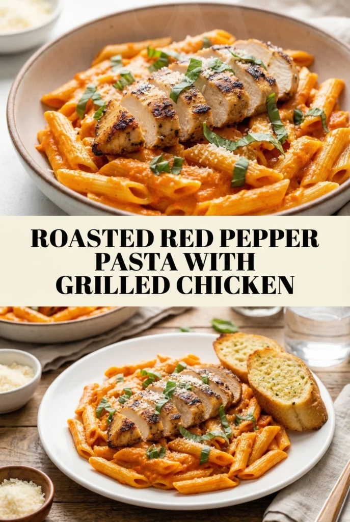 Roasted Red Pepper Pasta with Grilled Chicken