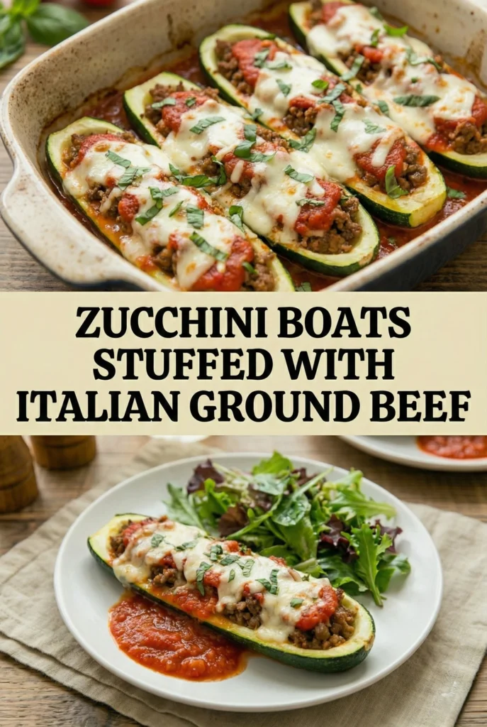 Zucchini Boats Stuffed with Italian Ground Beef