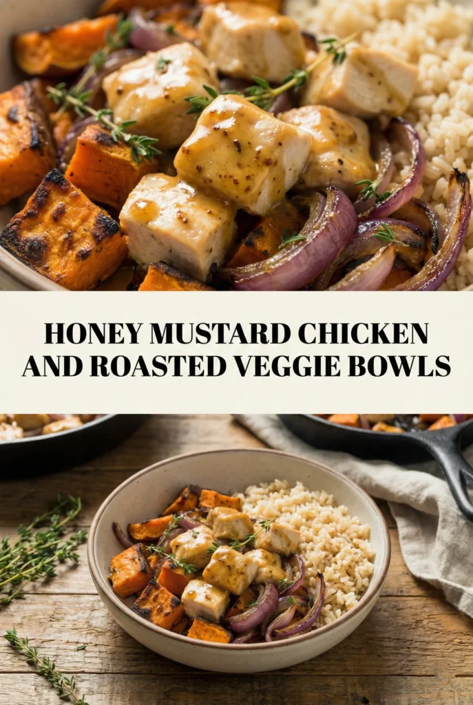 Honey Mustard Chicken and Roasted Veggie Bowls