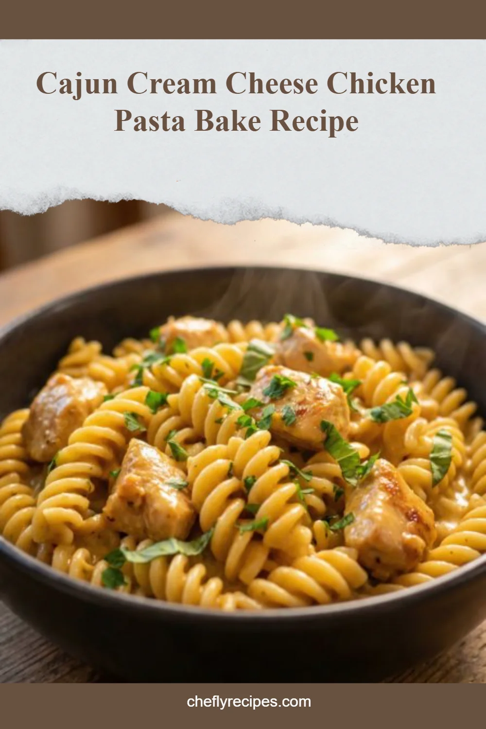Baked Cajun Chicken Pasta with creamy sauce and cheese
