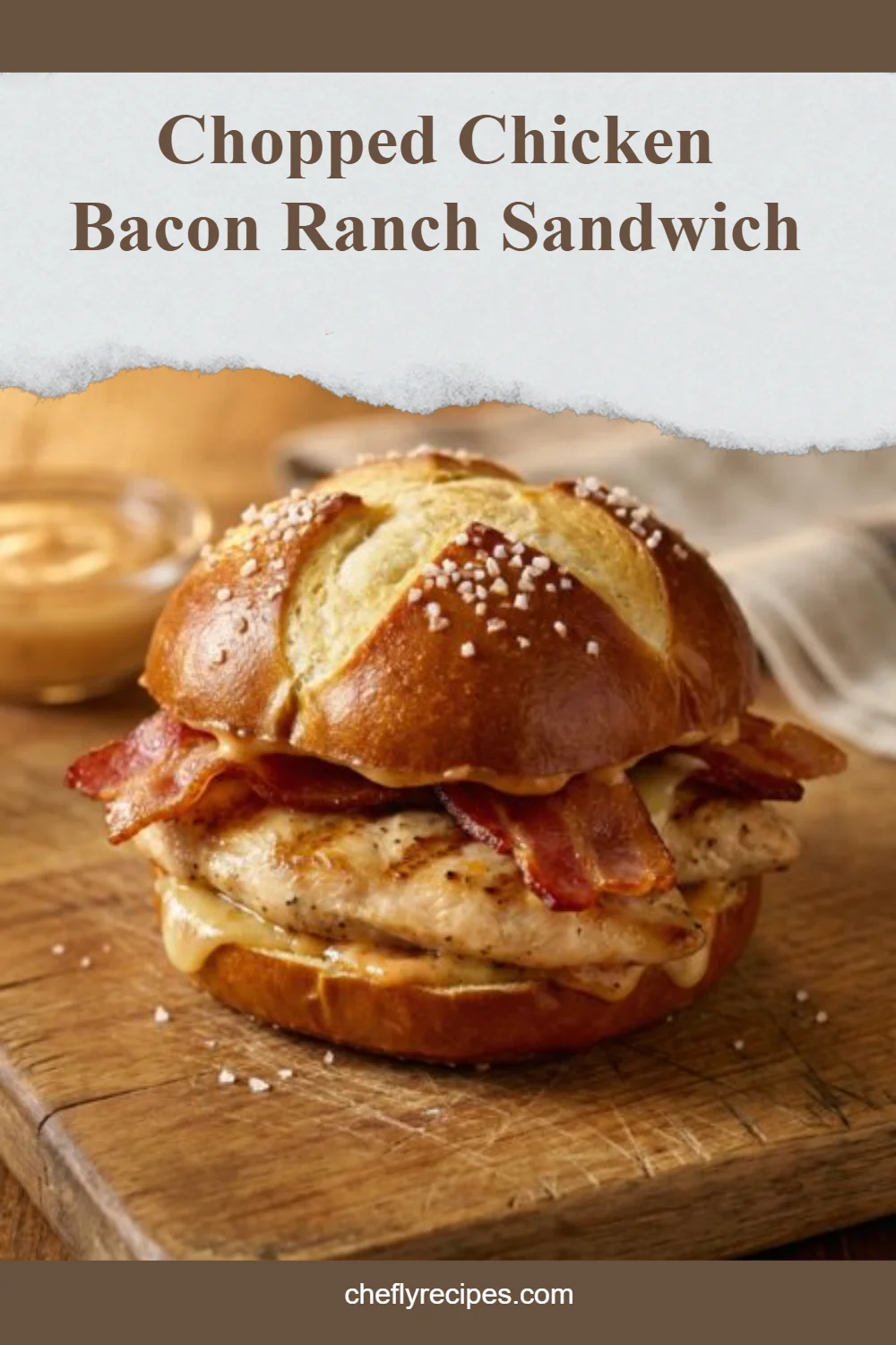 Chopped chicken bacon ranch sandwich with fresh ingredients and ranch dressing