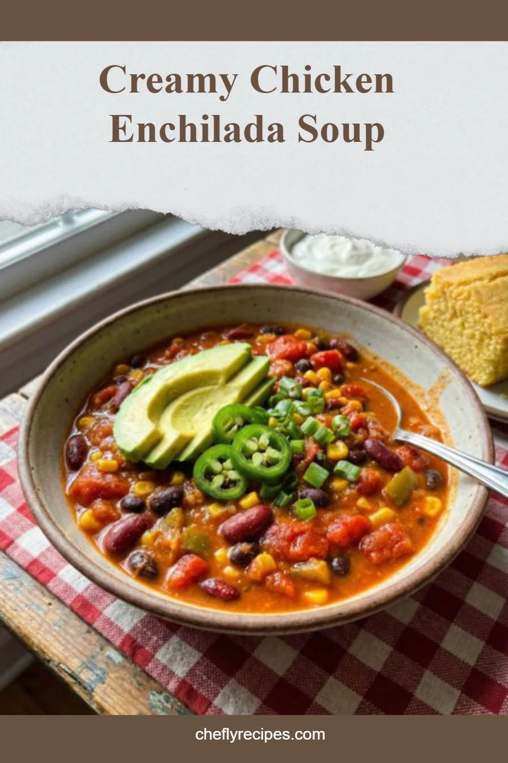 Bowl of creamy chicken enchilada soup topped with cheese and cilantro