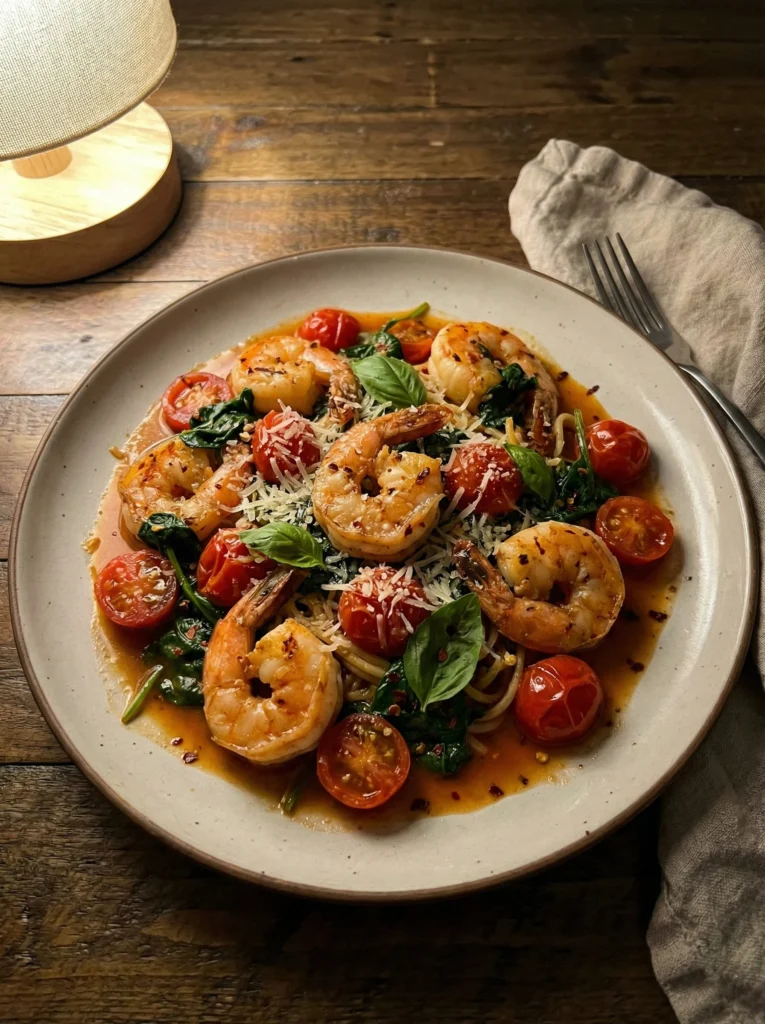 Tomato Spinach Shrimp Pasta