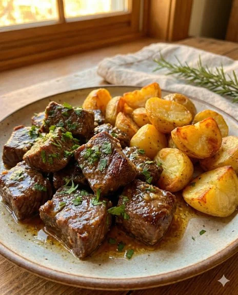 Garlic Butter Beef Bites with Potatoes