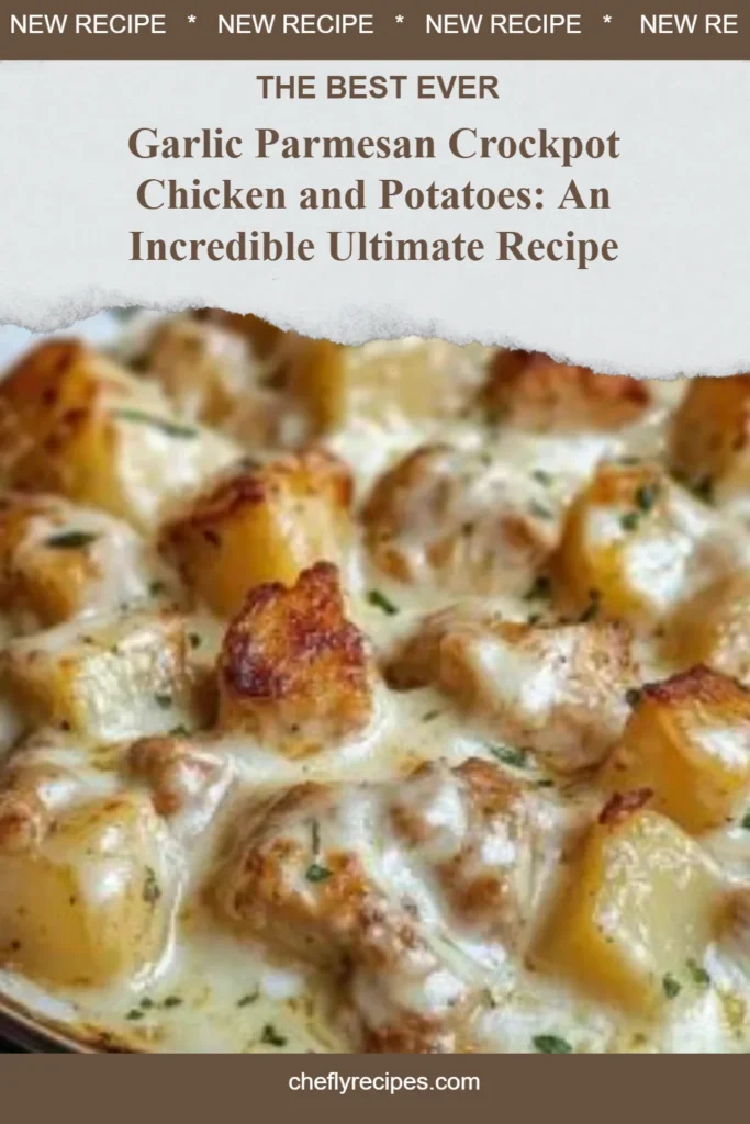 Delicious Garlic Parmesan Chicken served with potatoes in a crockpot.
