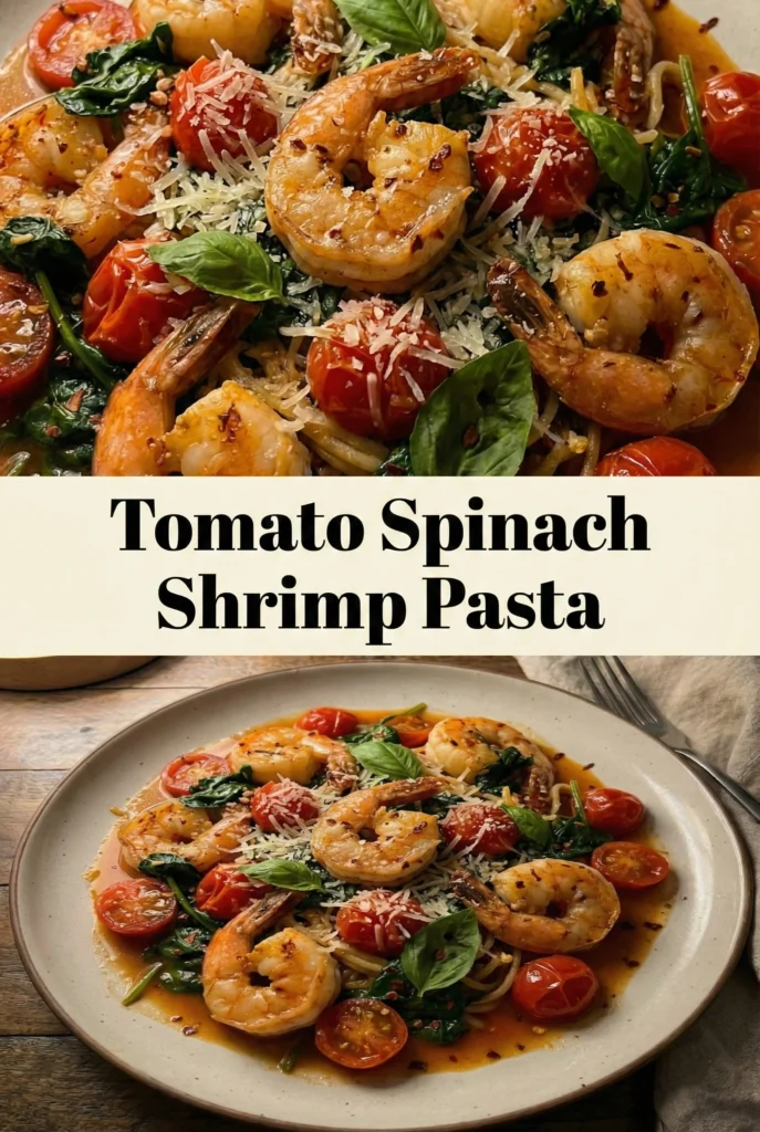 Tomato Spinach Shrimp Pasta