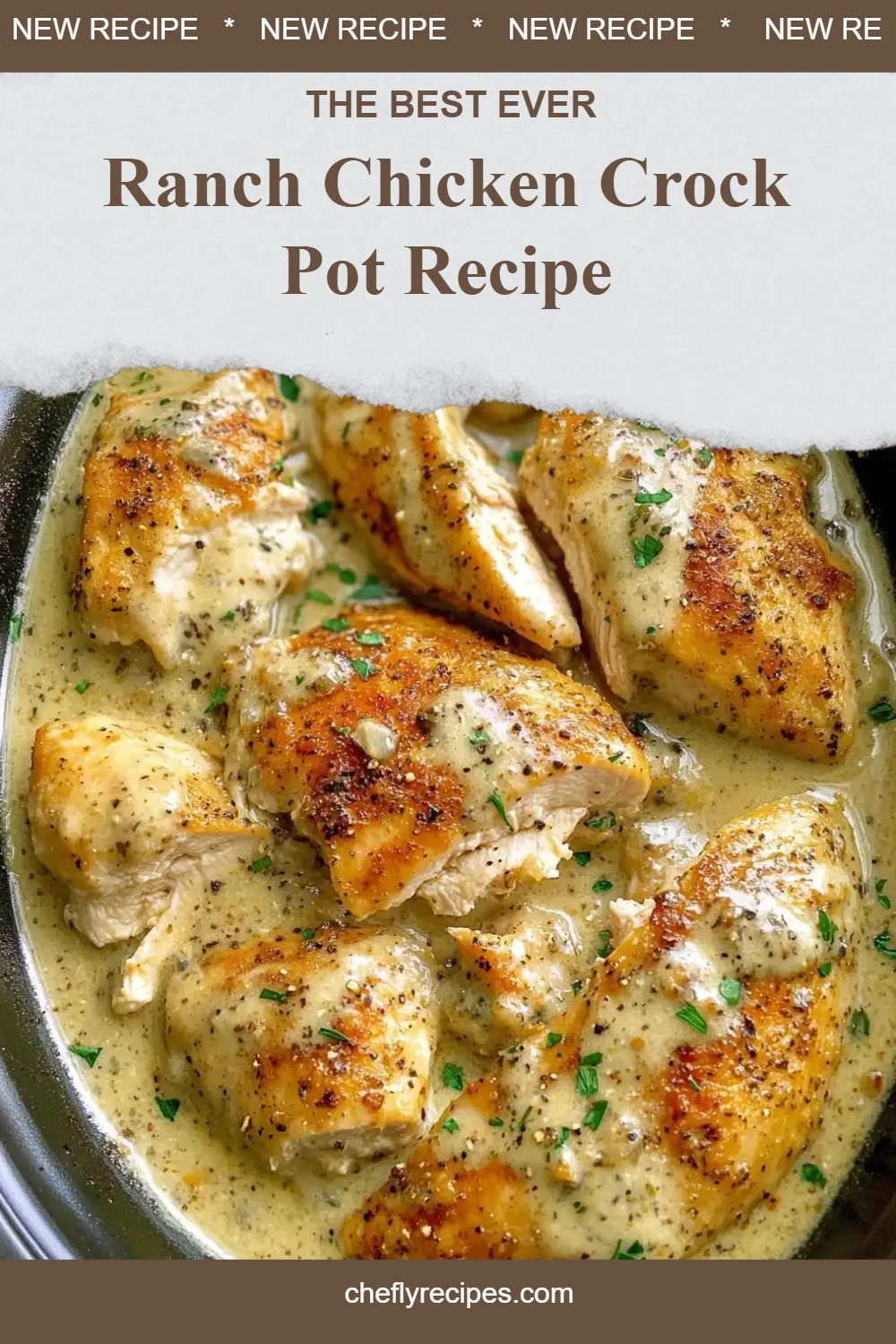 Delicious Ranch Chicken cooked in a Crock Pot for an easy dinner recipe