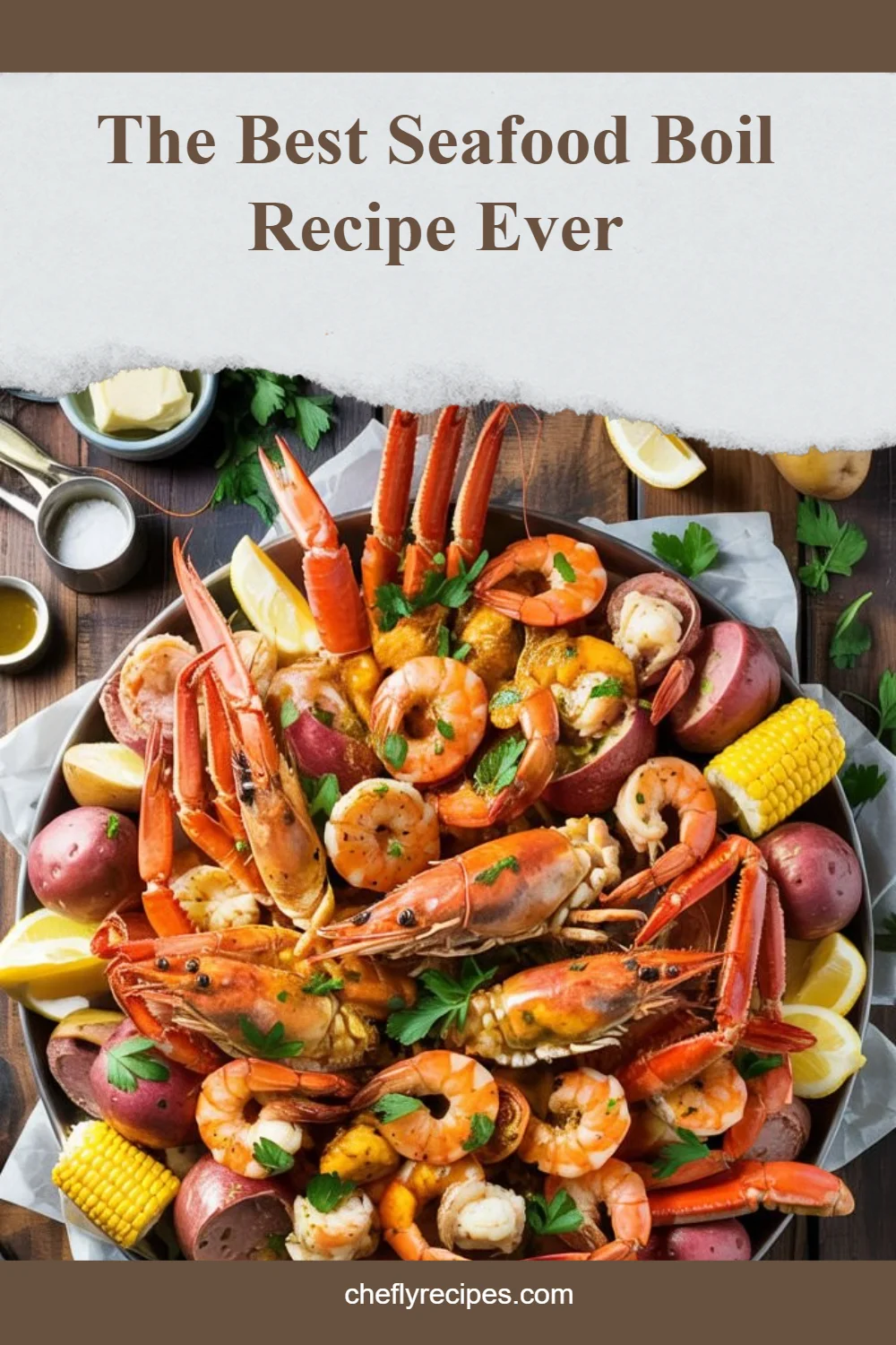 Delicious seafood boil with shrimp, crab, and corn, served in a festive platter.