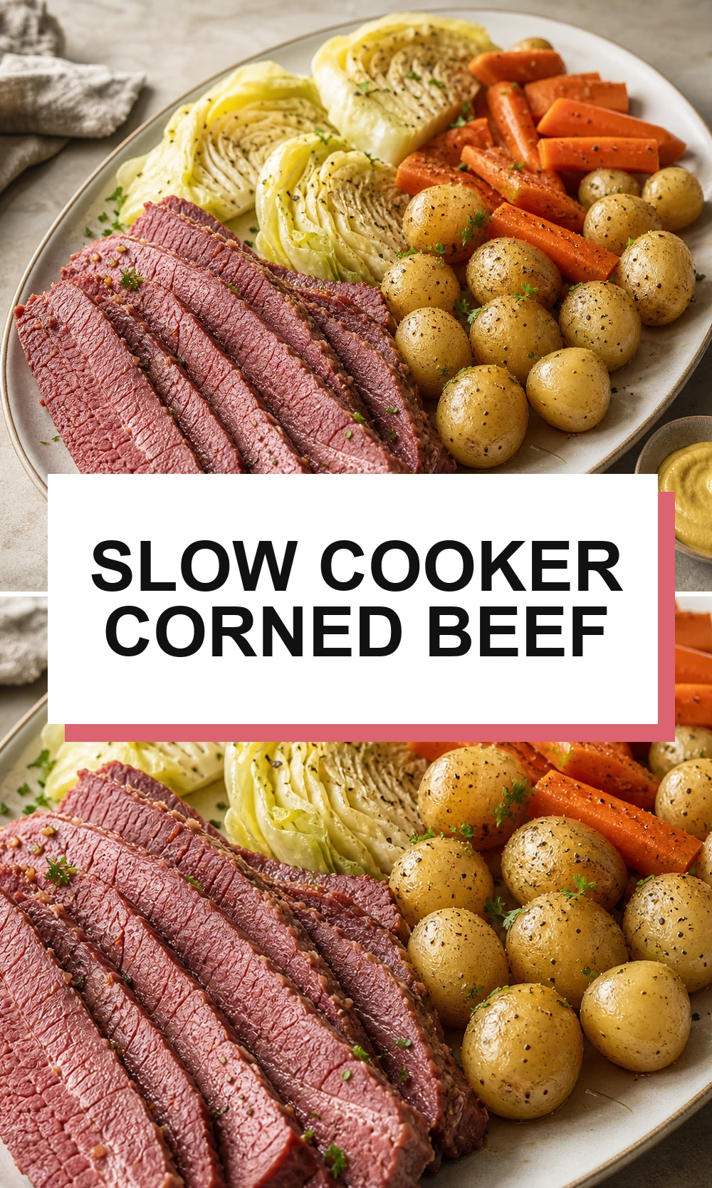 Pinterest-style corned beef recipe graphic with short title